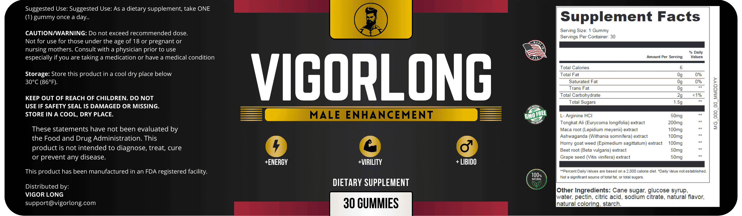 VigorLong Supplement Facts